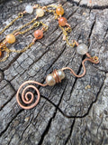 Raw pearl copper swirl necklace