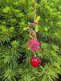 Strawberry and Hot pink flower copper wire pendant